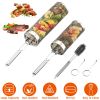 2Pks Stainless Steel Rolling Grill Baskets with 2 Handles 2 Hooks Cleaning Brush for Food Prep