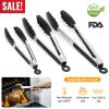 3Pcs Kitchen Stainless Steel Non-Stick Locking Food Tongs with Silicon Tips