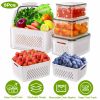 5 Pcs Fruit Vegetable Containers with Removable Drain Basket Leakproof Lid Storage Organizer for Fridge