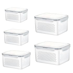 5 Pcs Fruit Vegetable Containers with Removable Drain Basket Leakproof Lid Storage Organizer for Fridge