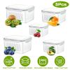 5 Pcs Fruit Vegetable Containers with Removable Drain Basket Leakproof Lid Storage Organizer for Fridge