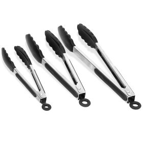 3Pcs Kitchen Stainless Steel Non-Stick Locking Food Tongs with Silicon Tips