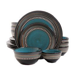 Gibson Elite Cafe Versailles 16 Piece Double Bowl Dinnerware Set - Blue