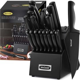 McCook MC69C Knife Block Set,20 Pieces German Stainless Steel Professional Kitchen Knife Set with Built-in Sharpener,Black Knife Set With Block