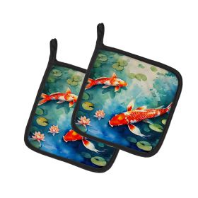 Koi Fish Pair of Pot Holders Kitchen Heat Resistant Pot Holders Sets Oven Hot Pads for Cooking Baking BBQ, 7 1/2 x 7 1/2