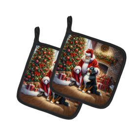 Bernese Mountain Dog and Santa Claus Pair of Pot Holders Kitchen Heat Resistant Pot Holders Sets Oven Hot Pads for Cooking Baking BBQ, 7 1/2 x 7 1/2