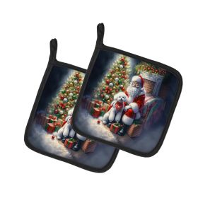 Bichon Frise and Santa Claus Pair of Pot Holders Kitchen Heat Resistant Pot Holders Sets Oven Hot Pads for Cooking Baking BBQ, 7 1/2 x 7 1/2