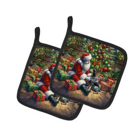 Bluetick Hound and Santa Claus Pair of Pot Holders Kitchen Heat Resistant Pot Holders Sets Oven Hot Pads for Cooking Baking BBQ, 7 1/2 x 7 1/2