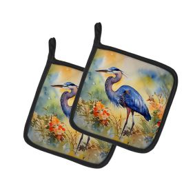 Blue Heron Pair of Pot Holders Kitchen Heat Resistant Pot Holders Sets Oven Hot Pads for Cooking Baking BBQ, 7 1/2 x 7 1/2