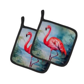 Flamingo Pair of Pot Holders Kitchen Heat Resistant Pot Holders Sets Oven Hot Pads for Cooking Baking BBQ, 7 1/2 x 7 1/2