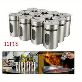 12pc Stainless Steel & Glass Spice Shakers - Premium Kitchen Essentials for Salt, Pepper & MSG, Modern Design for Indoor BBQs & Picnics