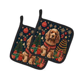 Cocker Spaniel Christmas Pair of Pot Holders Kitchen Heat Resistant Pot Holders Sets Oven Hot Pads for Cooking Baking BBQ, 7 1/2 x 7 1/2