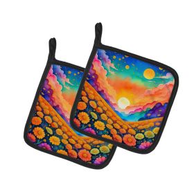 Colorful Marigolds Pair of Pot Holders Kitchen Heat Resistant Pot Holders Sets Oven Hot Pads for Cooking Baking BBQ, 7 1/2 x 7 1/2