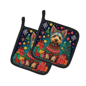 Australian Terrier Christmas Pair of Pot Holders Kitchen Heat Resistant Pot Holders Sets Oven Hot Pads for Cooking Baking BBQ, 7 1/2 x 7 1/2