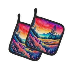 Colorful Yarrow Pair of Pot Holders Kitchen Heat Resistant Pot Holders Sets Oven Hot Pads for Cooking Baking BBQ, 7 1/2 x 7 1/2