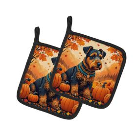 Airedale Terrier Fall Pair of Pot Holders Kitchen Heat Resistant Pot Holders Sets Oven Hot Pads for Cooking Baking BBQ, 7 1/2 x 7 1/2