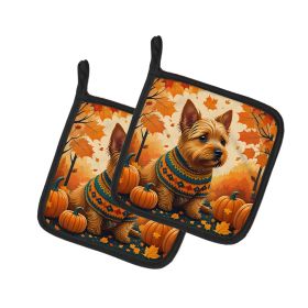 Norwich Terrier Fall Pair of Pot Holders Kitchen Heat Resistant Pot Holders Sets Oven Hot Pads for Cooking Baking BBQ, 7 1/2 x 7 1/2