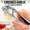 High quality garlic press with soft easy squeeze ergonomic handle, sturdy design extracts more cloves per clove, garlic crusher for nuts and seeds, pr