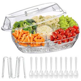 Chilled Fruit/Veggie Serving Tray  Veggie Tray with Lid and 4 Compart