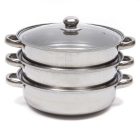 Stainless Steel Steamer Soup Pot Set Kitchen Cookware Food Veg Steam Pan with Glass Lid Gas Stove Furnace Steamer (Color: Silver 1)