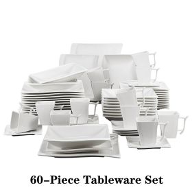 MALACASA FLORA 30/60 Piece White Porcelain Dinner Set with 12*Cup,Saucer,Dessert Soup Dinner Plate Tableware Set for 12 Person (Color: 60-Piece)