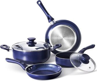 Pots and Pans Set,Aluminum Cookware Set, Nonstick Ceramic Coating, Fry Pan, Stockpot with Lid, Blue,10 Pieces (Color: 6 PCS-Blue)